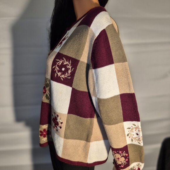 CHRISTOPHER & BANKS beautiful Hand embroidered festive Holiday sweater size XL - Picture 8 of 12